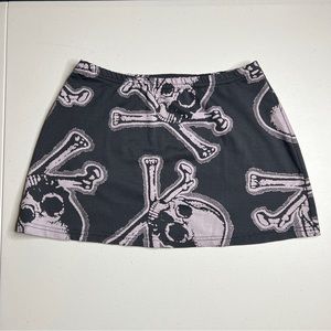 Vintage 90's Lip Service Skull & Crossbones Mini Skirt Goth Punk Metal XS